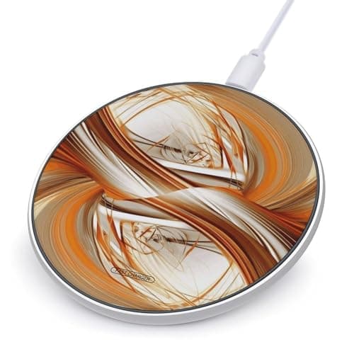 Abstract Orange White Lines Wireless Charger Aluminum Alloy Frame 10W Fast Charging Pad with Indicator Light 6mm Thin & Portable Wireless Charging Pad for Travel Home Office Desk
