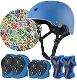 Kids Bike Helmet Set,CPSC Certified with Knee Elbow Wrist Pads Guards,Toddler Adjustable Black Helmet for Ages 2-3-5-8 Girls Child,Sports Protective Gear Set for Bicycle Skate Scooter Blue