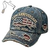 ayattecy 250th Anniversary USA Hat - 1776-2026 Commemorative Baseball Cap Embroidered American Flag Distressed Denim Look (Vintage Blue,One Size)