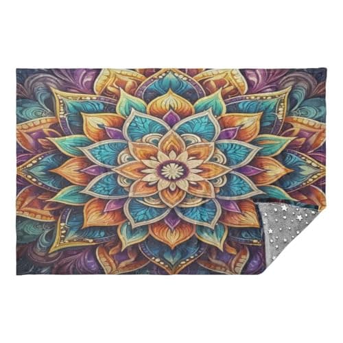 Jihqo Colorful Mandala Travel Blanket Glowing in The Dark, Soft 2 in 1 Airplane Blanket 65" x 55", Foldable as Pillow, Luggage Sleeve & Backpack Clip