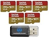 SanDisk Micro 256GB Extreme Memory Card (5 Pack) Compatible with DJI Air 2S, Air 2, Mini, Mini 2, Mavic 2 Drone Series (SDSQXAV-256G-GN6MN) Bundle with 1 Everything But Stromboli MicroSD Card Reader