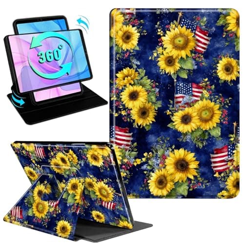 Gmeyutqy Case for Microsoft Surface Pro 11/10/9 13 Inch 2024/2022, 360 Degree Rotating Swivel Stand Flip Shockproof Leather Cover with Auto Sleep/Wake, Sunflower American Flag