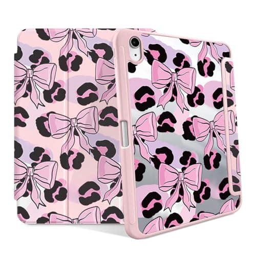 Case for iPad 11th Gen A16 2025/10.9 inch 2022 iPad 10th Generation Case, Shockproof Protective Cover with Auto Sleep/Wake, Soft Transparent TPU Back Shell with Pencil Holder (Pink Leopard Bow)