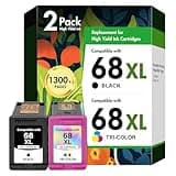 68 6155e 6555e 68XL 68e Ink Cartridges Black Color Combo Pack for HP68 Ink 68 XL Compatible for HP Envy 6100e 6500e Series Printers 6152e 6165e 6558e 6552e (2 Pack-1 Black, 1 Tri-Color)