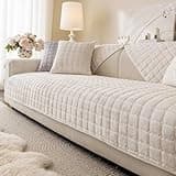 Aucrovee Velvet Washable Couch Cover for Pets Dogs, Non Slip Sectional Sofa Covers for 3 Cushion Couch Sofa L Sharped Sofa Slipcovers, Furniture Protector (1 PCS 36"x63", White)