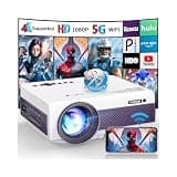 FUDONI Native 1080P WiFi Bluetooth Projector, Full HD Portable Outdoor Movie Projector, Built-in Speaker, Max 300" Screen, for Smartphone (White & Purple)