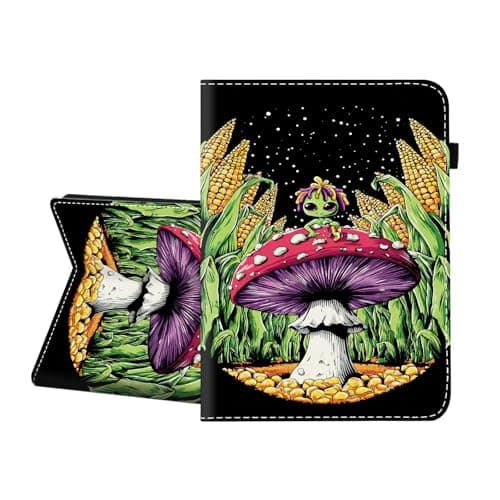 CICPLKSE Case for Samsung Galaxy Tab E 9.6 2015 (Model SM-T560/T561/T565/T567),Premium PU Leather Cover with Auto Sleep Wake,Colorful Mushroom