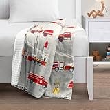 Lush Decor Fire Truck Weighted Blanket for Kids, 7 Pounds, 2 Piece Set, 40"W x 60"L, Red & Gray - Washable Reversible Firefighter Bedroom Décor