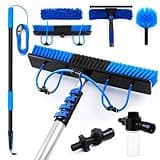 BreezeHug Solar Panel Cleaning Kit Water Fed Pole 24 FT, Extendable Telescopic Pole with 20" Brush, Soap Dispenser, Squeegee, Universal Adapter 40 FT Hose, Solar Panels, Window Siding