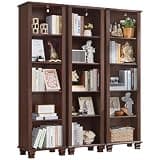 SAVOR LIFE Narrow Walnut Book Shelf, 69" Tall Skinny Bookshelf with Adjustable Shelves & Wooden Legs, Farmhouse Wood Bookcase w/5-Tier Open Storage, Free Standing Book Case for Office,Living Room,3PCS