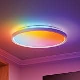 Nanoleaf Smart Ceiling Light, RGBICW LED Ceiling Light, Flush Mount Light Fixture, 2600LM, Dual-Sided Lighting, DIY Colors, Works with Alexa, Apple Home, Matter, 28 Color Zones, 2200K-6500K, 14 Inch