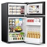 EUHOMY Mini Fridge with Freezer, 3.2 Cu.Ft Mini Refrigerator, Dorm Fridge with 2 Door For Bedroom/Apartment/Office-Food Storage Cooling Drink, Black