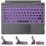 Bluetooth Keyboard for Microsoft Surface Pro 11/10/9/8/X 13" ONLY, Type Cover with Trackpad & Pen Holder, 7-Color Backlit, USB-C Rechargeable (Not Magnetic), Wireless Keyboard for Work & School, Grey