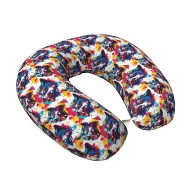 TZTTZT Colorful Graffiti Wolf Head Print Travel Neck Pillow Airplane, Memory Foam Neck Pillow for Traveling/Sleeping, Travel Essentials Accessories for Men Women