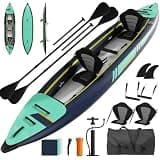 AQUAVEVOR Inflatable Kayak 2 Person for Adult, 13.7FT Foldable Tandem Kayak with Paddles, Seat with Backrest, Manual Air Pump, Repair Kit, 500lbs Weight Capacity Fishing Touring Kayak for Lakes/Rivers
