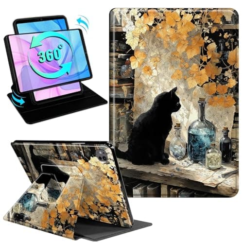 Gmeyutqy Case for iPad Pro 13 Inch (M5/M4) 2025/2024, 360 Degree Rotating Swivel Stand Flip Leather Cover, Multiple Angles, Auto Sleep/Wake, Magic Black Cat