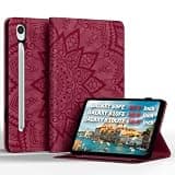 Galaxy Tab S10 Fe Case/S9 FE Case, Madala Cover Compatible with Galaxy Tab S10 Lite, Premium Faux Leather Made for 360° Protection with Strap, Adjustable Stands & Auto Wake/Sleep Function Wine Red