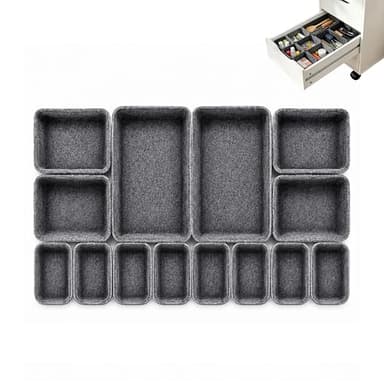 CuraceQ 2 Sets Drawer Organizer Compatible with Alex, 14 Pcs Modular Felt Tray Storage Set, Drawer Organizers for Ikea Alex ideal for Office, Vanity, Bedroom and Dresser Drawers