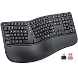 MEETION Ergonomic Keyboard Wireless, Split Curved Keyboard with Cushioned Soft Wrist Palm Rest, 2.4GHz Cordless Computer keybaords, Full Size Natural Typing for Windows/Mac/Laptop/PC, Black