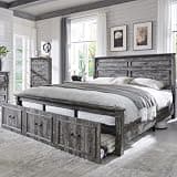 Aitjunz Farmhouse King Size Bed Frame with 51" Tall Headboard, Wood Platform Bed Frame with 20" Tall Roman Column Decoration Footboard & 3 Large Storage Drawers, No Box Spring Needed (Light Grey)