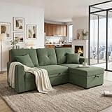 Eafurn 71" L Shaped Sectional Sleeper Sofa Bed with Pull Out Bed, Comfy Fabric Corner Sleeper Sectional Pull Out Couch with Tufted Backrest/Reversible Storage Chaise/2 Pillows