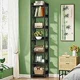 LOVEZOE 7 Tier Corner Bookshelf, Tall Narrow Bookcase for Home Office Living Room, Particle Board and Metal Frame with Anti Falling Baffle, 13.39” W x 13.39” D x 78.7” H