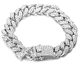 Halukakah Gold Chain Iced Out for Men,Men's 14MM Miami Cuban Link Chain Bracelet 7In(18cm) Platinum White Gold Finish,Full Cz Diamond Cut Prong Set,Gift for Him