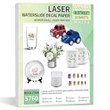 20 Sheets Waterslide Decal Paper LASER WHITE, 8.5X11 Inch Water Slide Transfer Paper Transparent Printable for Tumblers, Ceramics, Plastics, Glasses, DIY