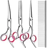 TINMARDA Dog Grooming Kit, Professional Stainless Steel Dog Grooming Scissors with Curved Shears, Pink Finger Rings - 4 Piece Sharp Durable Pet Shears for Dogs Cats At Home Salon-Quality Grooming