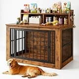 IRONCK Extra Large Dog Crate Furniture, 43.3 inches Wooden Dog Crate with Storage and 4 Hooks, Heavy Duty Pet Crate for Large Dog, Decorative Pet Cage for Indoor (30" L x 43.3" W x 41.1" H)