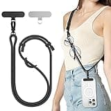 SURPHY Phone Lanyard, Adjustable Phone Strap Crossbody with 2 Pack Cell Phone Tether Tab, Premium Metal Buckles, Skin-Friendly, Universal Cell Phone Lanyard Crossbody for Women and Men, Black