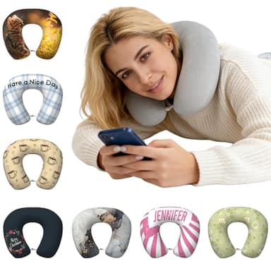MOOCOM Custom U-Shaped Pillow,Add Your Design Personalized Neck Pillow with Picture Text,Customized Memory Foam U Shaped Travel Pillow Neck Support for Napping,Plane,Car,Home,Office Yellow