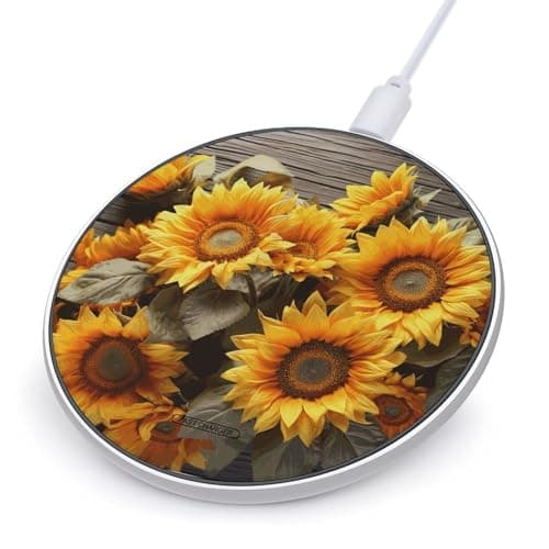 Plants Theme Sunflower Wireless Charger 10W Fast Charging Pad Anti-Slip Qi Certified Wireless Charging Pad Charging Station Portable Phone Charger for All Wireless Charging Smartphone