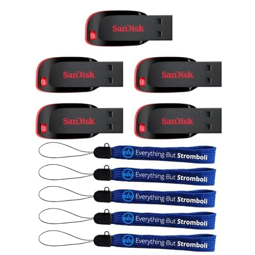 SanDisk 8GB Blade Flash Drive (5 Pack) Compact Pen Drive SDCZ50-008G-B35 - Bundle with (5) Everything But Stromboli Lanyards