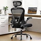 Office Chair, Ergonomic Office Chair with Headrest, Comfy Home Office Desk Chairs with Lumbar Support & Flip-up Armrests, 330LBS High Back Mesh Computer Desk Chair for Home Office, Black