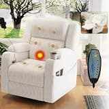 GOWE Electric Power Recliner Chair with Heat and Massage, 270° Swivel Rocker Recliner with Phone Holder & USB Ports, Power Nursery Glider with Hidden Storage, Side Pockets, Cup Holder, Beige