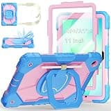 Case for Samsung Galaxy Tab A11+ Plus/A9+ 11 Inch 2025/2023,Ubearkk Case for Samsung Galaxy A9 Plus/A11+ Tablet case with Screen Protector 360 Rotating Stand Shoulder Strap Pen Holder, Blue Pink