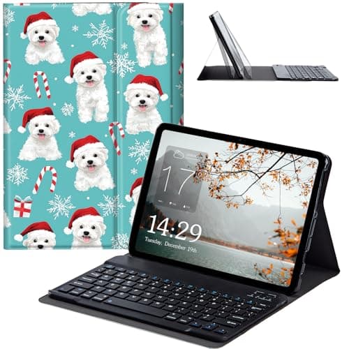 JANENFNA Fire HD 8 2022 Tablet Case with Keyboard, Detachable Wireless Bluetooth Keyboard Case for Kindle Fire HD 8 & 8 Plus Tablet (12/10th Gen, 2022/2020 Release) -Xmas Puppies