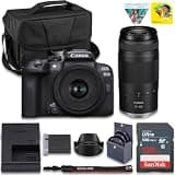 Canon EOS R10 Mirrorless Camera Kit | 24.2MP APS-C Sensor with RF-S 18-45mm Lens | 4K Video Dual Pixel AF Compact Travel Photography (5331C016) + Canon RF 75-300mm Lens + 128GB Card + Bag