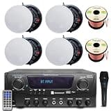 Vaiyer Home Theater System Kit - 1000 W Bluetooth Amplifier w/ 4 Qty of 8" Frameless in-wall/in-Ceiling Speakers 300 W Each, Mic, 100 ft Speaker Wire & Remote - for Home, Office, Restaurant
