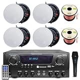 Vaiyer Home Theater System Kit - 1000 W Bluetooth Amplifier w/ 4 Qty of 8" Frameless in-wall/in-Ceiling Speakers 300 W Each, Mic, 100 ft Speaker Wire & Remote - for Home, Office, Restaurant