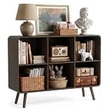 YOSHOOT 6 Cube Bookshelf - 35.4" Wood Cube Bookcase with Legs, Open Cubby Bookshelves with Curved Profile Design for Bedroom, Living Room,Home Office, Walnut