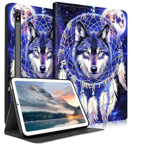 HEAKIERG for Samsung Galaxy Tab S8 2022/Samsung Galaxy S7 2020 11 Inch Tablet Case, PU Leather Stand Shell Multiple Viewing Angles Protective Cover, Purple Wolf