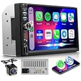 Rimoody Double Din Car Stereo, 7 Inch Touch Screen Wireless Carplay & Android Auto, Car Radio with Bluetooth/FM/EQ/SWC/MIC, Backup Camera Included, USB/AUX/TF/Type-C Car Audio Receiver
