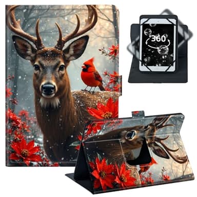 BREIDMKFM Tablet Case for iPad Pro 11/Samsung Tab S9 11-10.5-11.5 Inch PU Leather Folio with 360 Rotating Stand,Fit for Fire Max 11/iPad 10th Gen,Cardinals Deer Flower