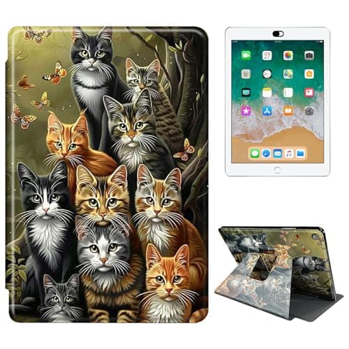 RWUTYTIUL for iPad 9th / 8th / 7th Generation (2021/2020/2019) Cover iPad 10.2 Inch Tablet Case, 360 Degree Rotating Shockproof Protective Stand Case for Women Man, 8 Cats
