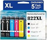 CHOUINKR Remanufactured 822 Ink Cartridge for Epson 822xl Ink Cartridges Combo Pack Use with WF-3820 WF-3823 WF-4820 WF-4830 WF-4834 WF-4833 Printer (5 Pack, 2 Black Cyan Magenta Yellow)
