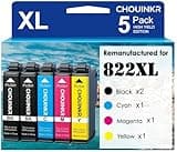 CHOUINKR Remanufactured 822 Ink Cartridge for Epson 822xl Ink Cartridges Combo Pack Use with WF-3820 WF-3823 WF-4820 WF-4830 WF-4834 WF-4833 Printer (5 Pack, 2 Black Cyan Magenta Yellow)