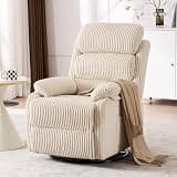 Adult 360° Rocking Recliner Chair,Nursery Rocker Reclining Chair with Side Pocket, a Comfy upholstered Single Sofa Armchair. Suitable for Living Room, Bedroom Nursing use, Velvet Fabric in Beige