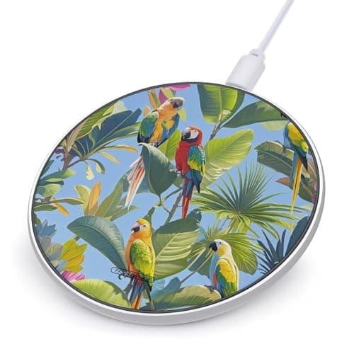 Tropical Plants and Parrots Wireless Charger Portable Fast Charging Pad Lightweight Wireless Charging Station for Phone Slim Charge Mat for Travel Home Office Desk